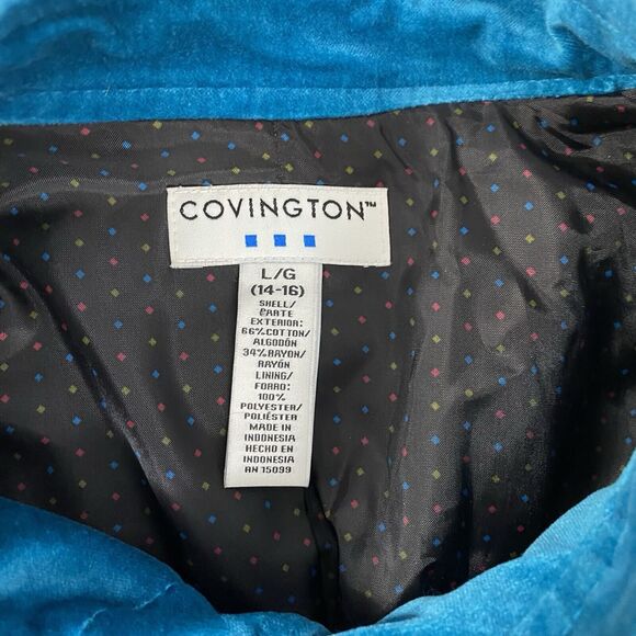 Covington Blazer Womens 14 Blue Velour Jacket Career Professional Work Office - Picture 16 of 16